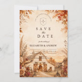 Rustige herfst schuur bruiloft save the date (Voorkant)