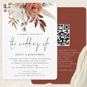 Rustige Herfst Terracotta Florals QR Code Wedding Kaart