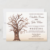 Rustige Herfst Tree Carved Initiaal Wedding Kaart (Voorkant)