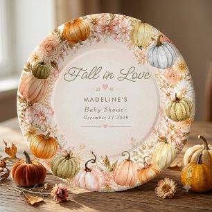 Rustige Herfst Verliefd Pompoen Herfst Baby Shower Papieren Bordje