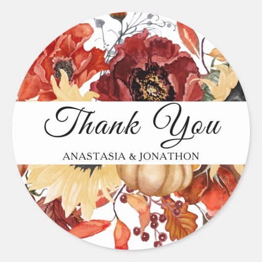 Rustige Herfst Zonnebloem Bompoetsbruiloft Ronde Sticker (Voorkant)