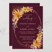 Rustige Herfst Zonnebloem Bourgogne Weddenschap Kaart (Voorkant / Achterkant)