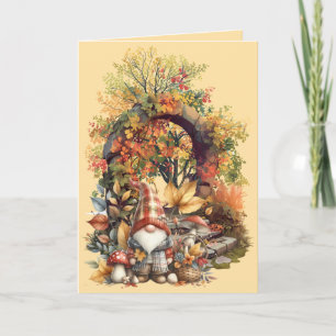 Rustige herfsttuin met kabouter kaart