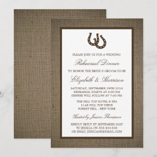 Rustige Hoefijzer Branch Burlap Rehearsal Dinner Kaart