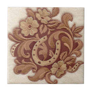 rustige hoefijzer cowgirl western land floral tegeltje