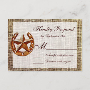 Rustige Hoefijzer Star Burlap Wedding RSVP-kaarten RSVP Kaartje