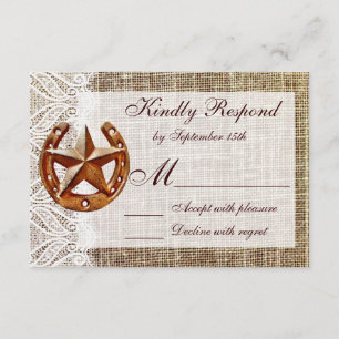 Rustige Hoefijzer Star Burlap Wedding RSVP-kaarten RSVP Kaartje