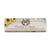 Rustige Hoefijzers Burlap Lace Sunflower Weddings Etiket (Voorkant)