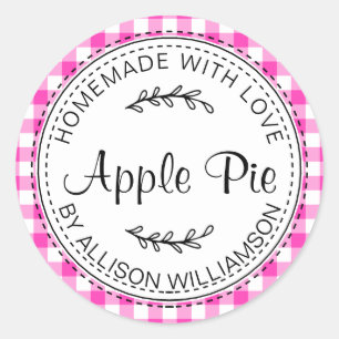 Rustige Homemade Apple Pie Neon Roze check Ronde Sticker