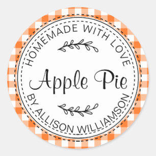 Rustige Homemade Apple Pie Vibrant Oranje Check Ronde Sticker
