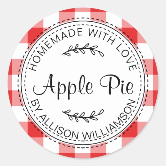 Rustige Homemade gebak artikelen Apple Pie Red Che Ronde Sticker (Voorkant)