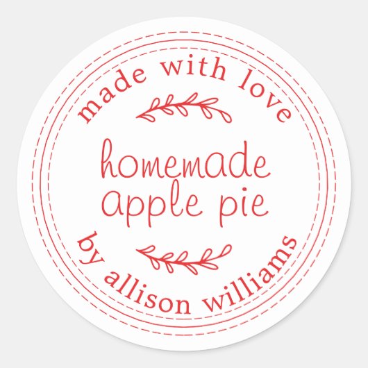 Rustige Homemade gebak artikelen Apple Pie Red Whi Ronde Sticker (Voorkant)