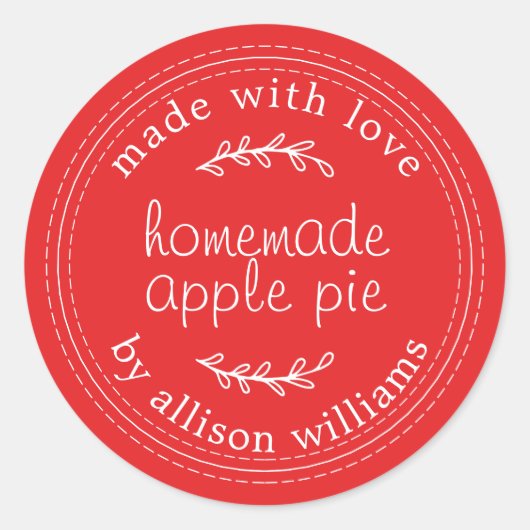 Rustige Homemade gebak Goederen Apple Pie Red Ronde Sticker (Voorkant)