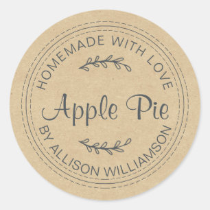 Rustige Homemade gebak Goods Apple Pie Kraft Paper Ronde Sticker