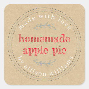 Rustige Homemade gebak Goods Apple Pie Kraft Paper Vierkante Sticker