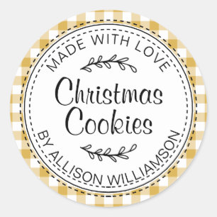 Rustige Homemade met kerstkoekjes Gele cheque Ronde Sticker