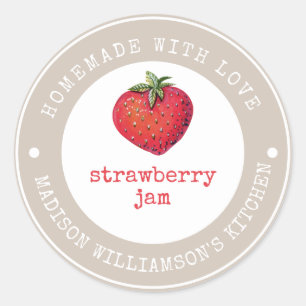 Rustige Homemade met liefde Aardbeienjam-etiket Ronde Sticker