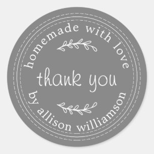 Rustige Homemade met Love Grey Dank u Ronde Sticker