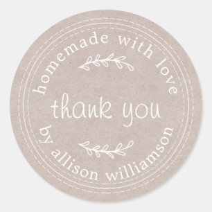 Rustige homemade met Love Kraft Paper Hartelijk da Ronde Sticker