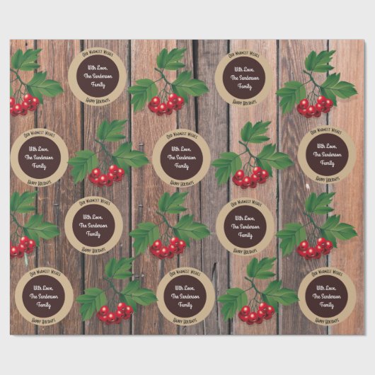 Rustige hout, bessen en kerstmis cadeaupapier (Vlak)