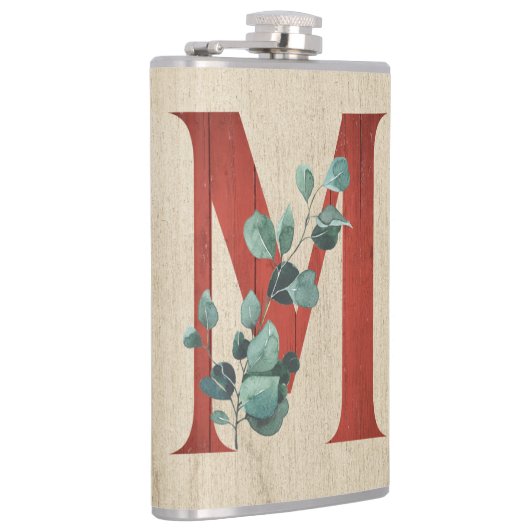 Rustige hout en eucalyptus Letter M Heupfles (Rechts)