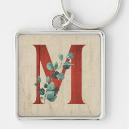 Rustige hout en eucalyptus Letter M Sleutelhanger
