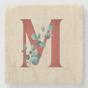 Rustige hout en eucalyptus Letter M Stenen Onderzetter