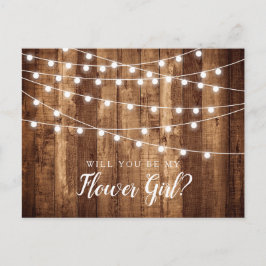 Rustige Hout- en Fairy Lights Bloemenmeisje-voorst Briefkaart