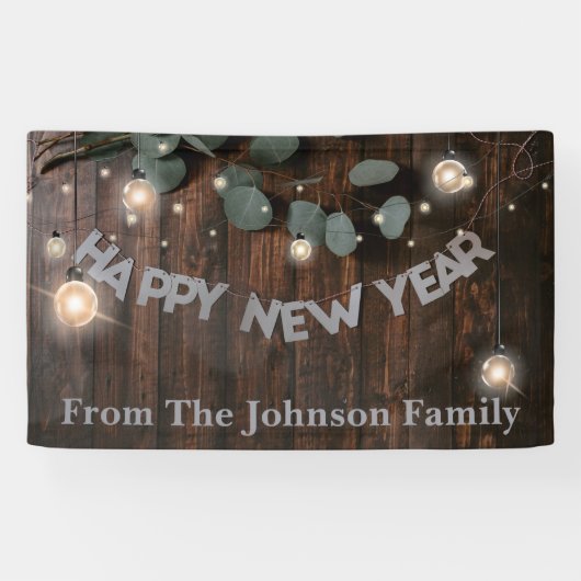 Rustige Hout- en String Lights - Nieuwe jaren oude Spandoek (Horizontaal)