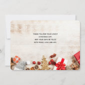 Rustige houtafbeelding met kerstobjecten bedankkaart (Achterkant)