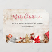 Rustige houtafbeelding met kerstobjecten feestdagenkaart (Voorkant / Achterkant)