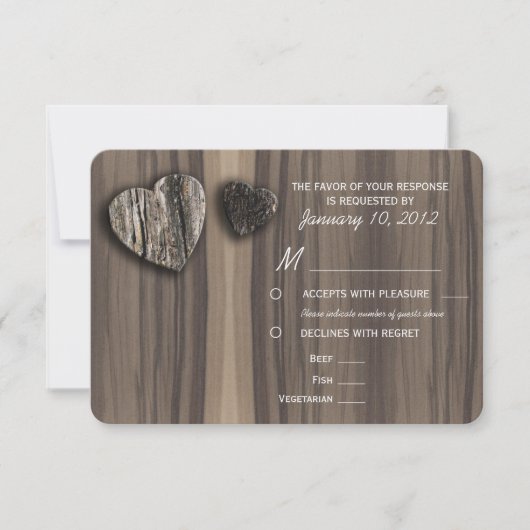 Rustige houtboomschors Hart RSVP met maaltijdoptie Kaartje (Voorkant)