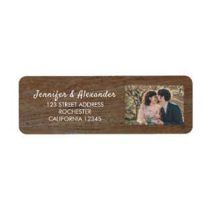 Rustige houtbride en bruidefotolandbruiloft etiket