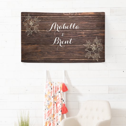 Rustige houten botanische bruiloft spandoek (Insitu)