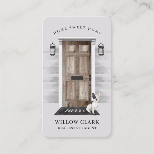 Rustige houten deur Real Estate French Bulldog Visitekaartje (Voorkant)