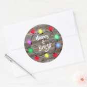 Rustige houten droog en heldere kerstverlichting ronde sticker (Envelop)