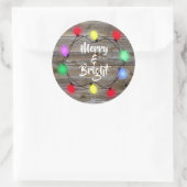 Rustige houten droog en heldere kerstverlichting ronde sticker (Tas)