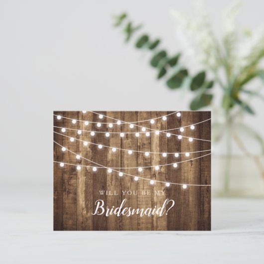 Rustige houten en lichte lichte ruiten Bridesmaid- Briefkaart (Staand voorkant)