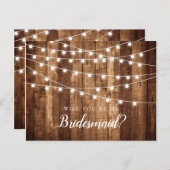 Rustige houten en lichte lichte ruiten Bridesmaid- Briefkaart (Voorkant / Achterkant)