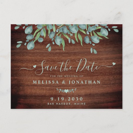 Rustige houten eucalyptus Weddenschap sparen de da Aankondigingskaart (Voorkant)