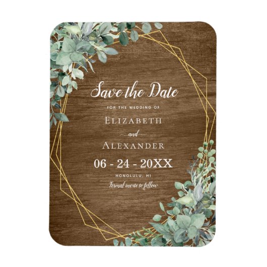 Rustige houten Eucalyptus Wedding Save the Date Magneet (Verticaal)