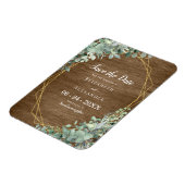 Rustige houten Eucalyptus Wedding Save the Date Magneet (Linkerzijde)