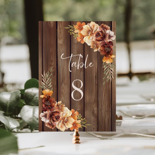 Rustige houten Floral Wedding Table Number Kaart
