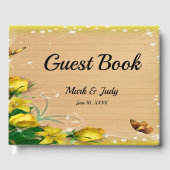 Rustige houten gele vlinderbruiloft gastenboek (Voorkant)