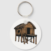 Rustige Houten Hut Traditionele Blokhut op Stelten Sleutelhanger (Voorkant)