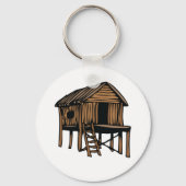 Rustige Houten Hut Traditionele Blokhut op Stelten Sleutelhanger (Achterkant)