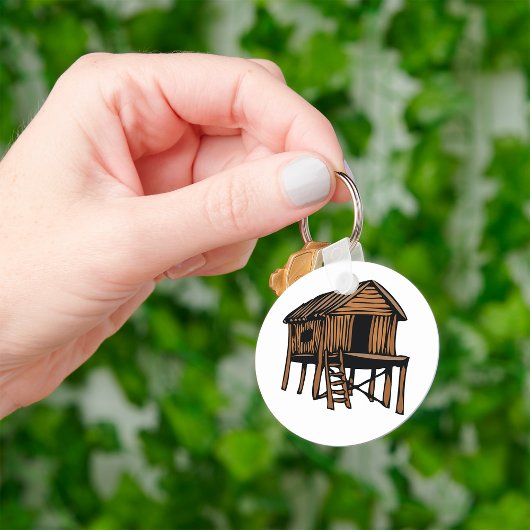 Rustige Houten Hut Traditionele Blokhut op Stelten Sleutelhanger