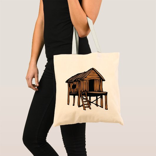 Rustige Houten Hut Traditionele Blokhut op Stelten Tote Bag