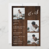 Rustige houten initialen 4 foto's bruiloft kaart (Voorkant)