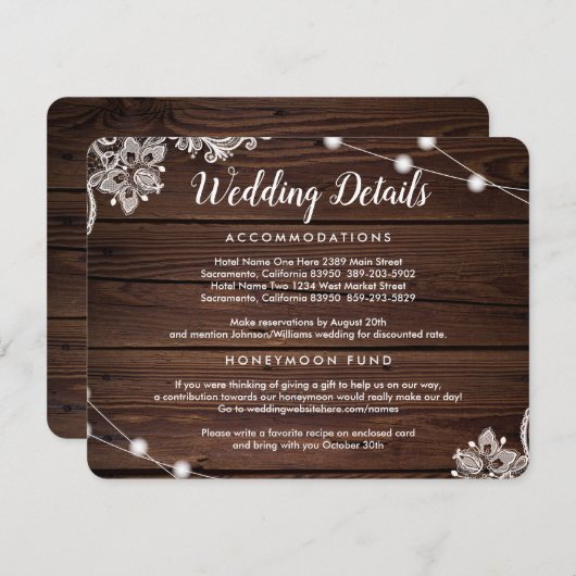 Rustige houten kant en details over strijkvellen informatiekaartje (Voorkant / Achterkant)